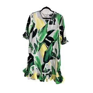ALFANI Jungle Leaf Motif 3/4 Sleeve Peplum Hem Short Shift Dress Size 6